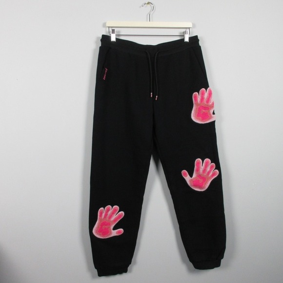 Emrzzz Thermal Sweatpants Women M Black Pink Cotton Blend Unique Lounge Cozy 862 - Picture 1 of 14